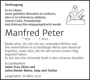 Traueranzeige von Manfred Peter von Mitteldeutsche Zeitung Weißenfels