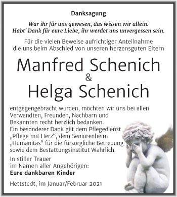 Traueranzeige von Manfred und Helga Schenich von Mitteldeutsche Zeitung Mansfelder Land