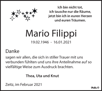 Traueranzeige von Mario Filippi von Mitteldeutsche Zeitung Zeitz