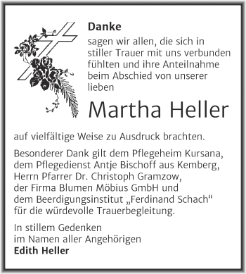Traueranzeige von Martha Heller von Mitteldeutsche Zeitung Wittenberg