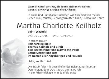 Traueranzeige von Martha Charlotte Keilholz von Mitteldeutsche Zeitung Halle/Saalkreis