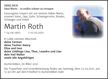 Traueranzeige von Martin Roth von Mitteldeutsche Zeitung Aschersleben