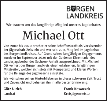Traueranzeige von Michael Ott von Mitteldeutsche Zeitung Naumburg/Nebra
