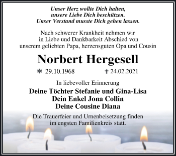 Traueranzeige von Norbert Hergesell von Mitteldeutsche Zeitung Dessau-Roßlau