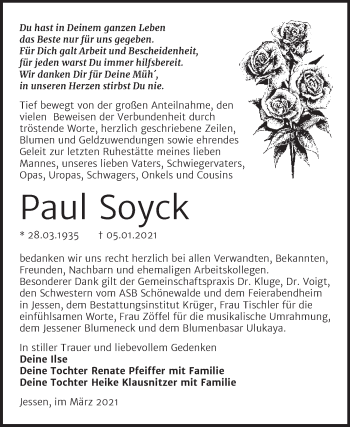Traueranzeige von Paul Soyck von Mitteldeutsche Zeitung Wittenberg