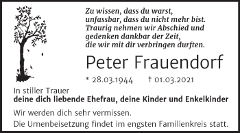 Traueranzeige von Peter Frauendorf von Mitteldeutsche Zeitung Bitterfeld