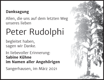 Traueranzeige von Peter Rudolphi von Mitteldeutsche Zeitung Sangerhausen