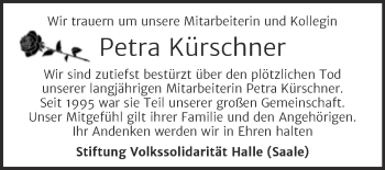 Traueranzeige von Petra Kürschner von Mitteldeutsche Zeitung Halle/Saalkreis