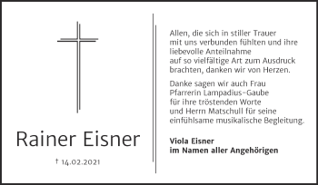 Traueranzeige von Rainer Eisner von Mitteldeutsche Zeitung Bitterfeld