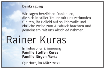 Traueranzeige von Rainer Kuras von Mitteldeutsche Zeitung Merseburg/Querfurt
