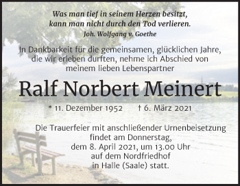 Traueranzeige von Ralf Norbert Meinert von Mitteldeutsche Zeitung Halle/Saalkreis