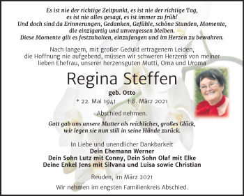 Traueranzeige von Regina Steffen von Mitteldeutsche Zeitung Zeitz