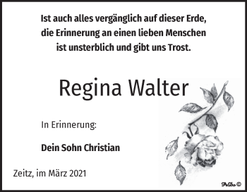 Traueranzeige von Regina Walter von Mitteldeutsche Zeitung Zeitz