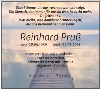 Traueranzeige von Reinhard Pruß von Mitteldeutsche Zeitung Merseburg/Querfurt