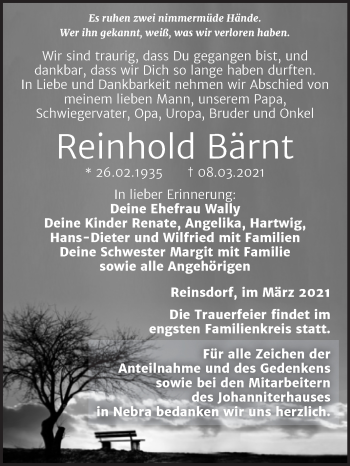 Traueranzeige von Reinhold Bärnt von Super Sonntag Naumburg/Nebra