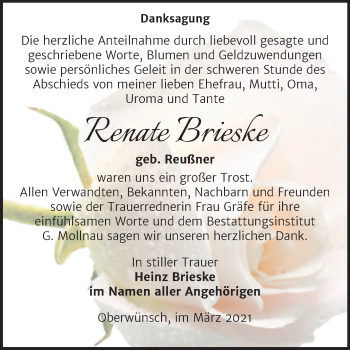 Traueranzeige von Renate Brieske von Mitteldeutsche Zeitung Merseburg/Querfurt