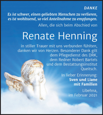 Traueranzeige von Renate Henning von Mitteldeutsche Zeitung Köthen