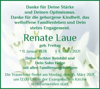 Traueranzeige von Renate Laue von Mitteldeutsche Zeitung Merseburg/Querfurt