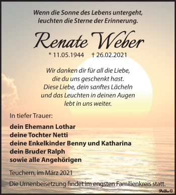 Traueranzeige von Renate Weber von Mitteldeutsche Zeitung Weißenfels
