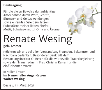 Traueranzeige von Renate Wesing von Mitteldeutsche Zeitung Dessau-Roßlau