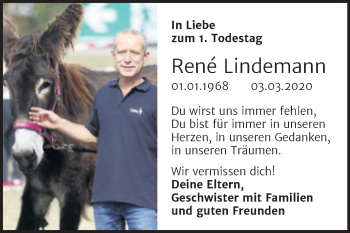 Traueranzeige von René Lindemann von Mitteldeutsche Zeitung Aschersleben