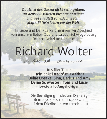 Traueranzeige von Richard Wolter von Mitteldeutsche Zeitung