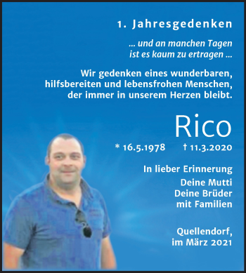 Traueranzeige von Rico Berger von Mitteldeutsche Zeitung Köthen