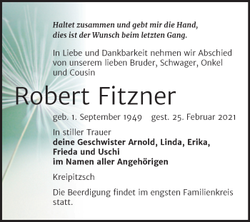 Traueranzeige von Robert Fitzner von Mitteldeutsche Zeitung Naumburg/Nebra