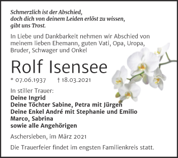 Traueranzeige von Rolf Isensee von Mitteldeutsche Zeitung Aschersleben