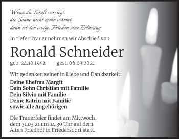 Traueranzeige von Ronald Schneider von Mitteldeutsche Zeitung Bitterfeld