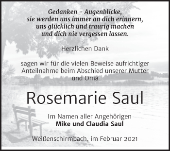 Traueranzeige von Rosemarie Saul von Mitteldeutsche Zeitung Merseburg/Querfurt