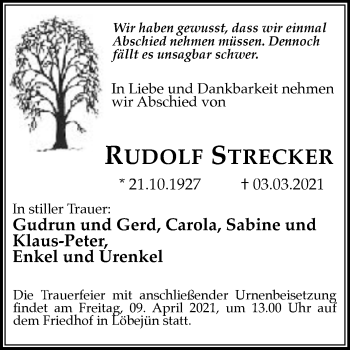 Traueranzeige von Rudolf Strecker von Mitteldeutsche Zeitung Halle/Saalkreis