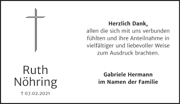 Traueranzeige von Ruth Nöhring von Mitteldeutsche Zeitung Bitterfeld