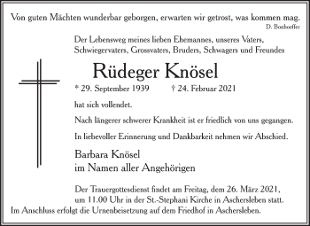 Traueranzeige von Rüdeger Knösel von Mitteldeutsche Zeitung Aschersleben