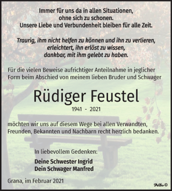 Traueranzeige von Rüdiger Feustel von Mitteldeutsche Zeitung Zeitz