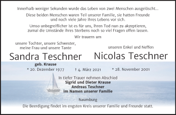 Traueranzeige von Sandra und Nicolas Teschner von Mitteldeutsche Zeitung Naumburg/Nebra