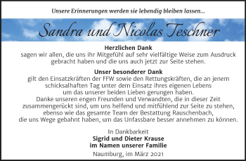 Traueranzeige von Sandra und Nicolas Teschner von Mitteldeutsche Zeitung Naumburg/Nebra