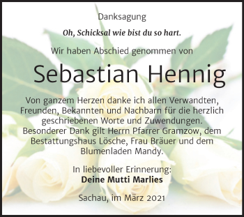 Traueranzeige von Sebastian Hennig von Mitteldeutsche Zeitung Wittenberg