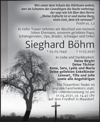 Traueranzeige von Sieghard Böhm von Mitteldeutsche Zeitung Köthen