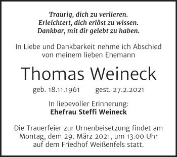 Traueranzeige von Thomas Weineck von Mitteldeutsche Zeitung Weißenfels