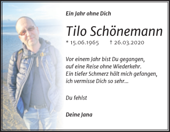 Traueranzeige von Tilo Schönemann von Mitteldeutsche Zeitung Dessau-Roßlau