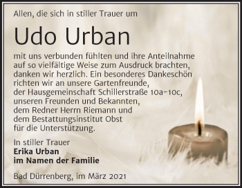 Traueranzeige von Udo Urban von Mitteldeutsche Zeitung Merseburg/Querfurt