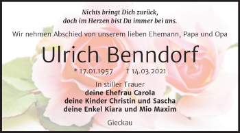 Traueranzeige von Ulrich Benndorf von Mitteldeutsche Zeitung Naumburg/Nebra