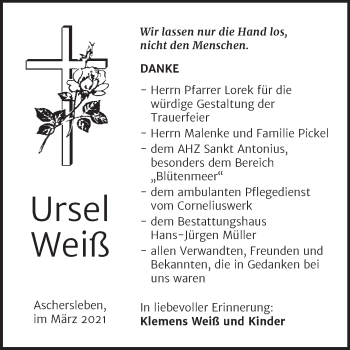 Traueranzeige von Ursel Weiß von Mitteldeutsche Zeitung Aschersleben