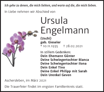 Traueranzeige von Ursula Engelmann von Mitteldeutsche Zeitung Aschersleben