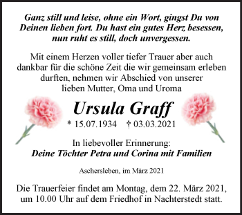 Traueranzeige von Ursula Graff von Mitteldeutsche Zeitung Aschersleben