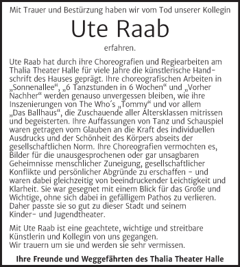 Traueranzeige von Ute Raab von Mitteldeutsche Zeitung Halle/Saalkreis