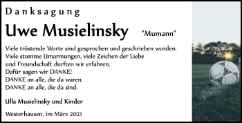 Traueranzeige von Uwe Musielinsky von Mitteldeutsche Zeitung Quedlingburg