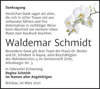 Traueranzeige von Waldemar Schmidt von Mitteldeutsche Zeitung Zeitz