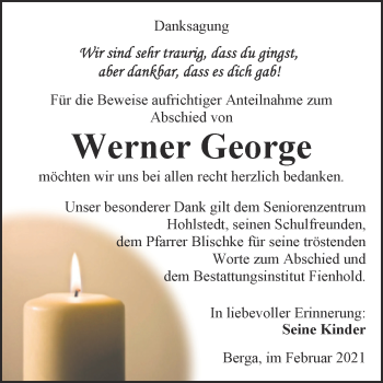Traueranzeige von Werner George von Mitteldeutsche Zeitung Sangerhausen